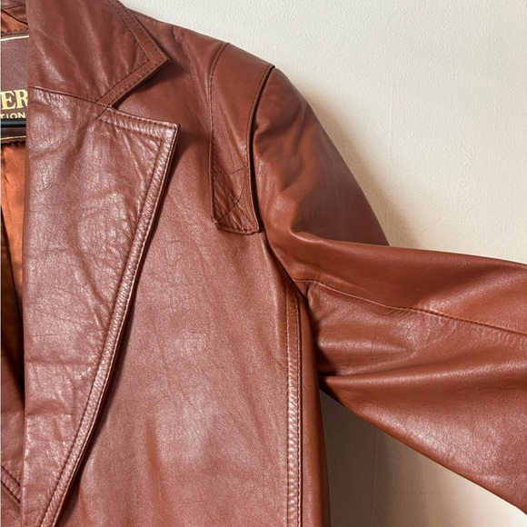 80s Western Vintage Preppy Brown Leather Streetwear Boho Jacket - Size Large - Picture 11 of 14